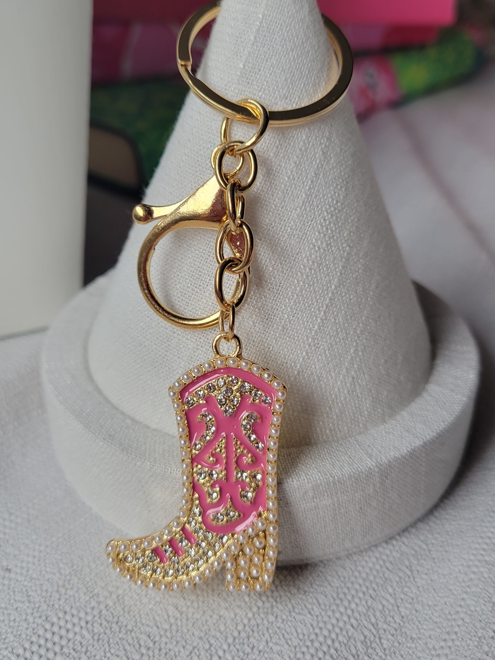 Pink Cowboy Boot Keychain Charm
